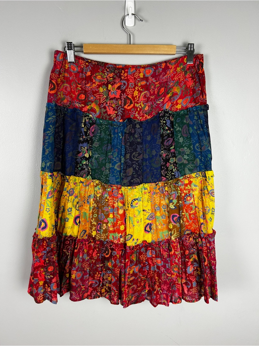 Colourful Patchwork Midi Skirt Medium Boho Festival Cotton Hippie Gypsy
